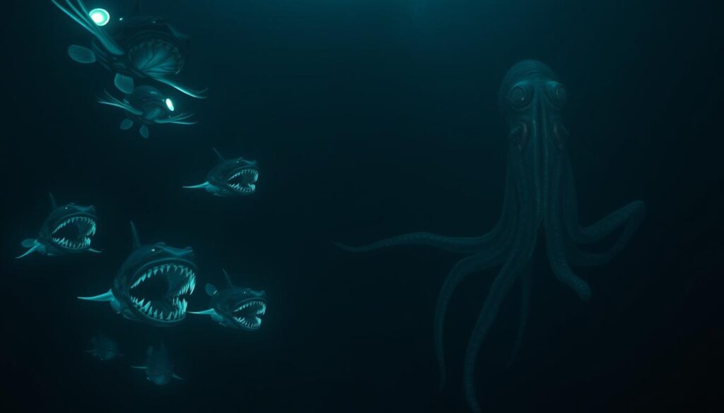 Criaturas Marinhas Assustadoras Usando Bioluminescência